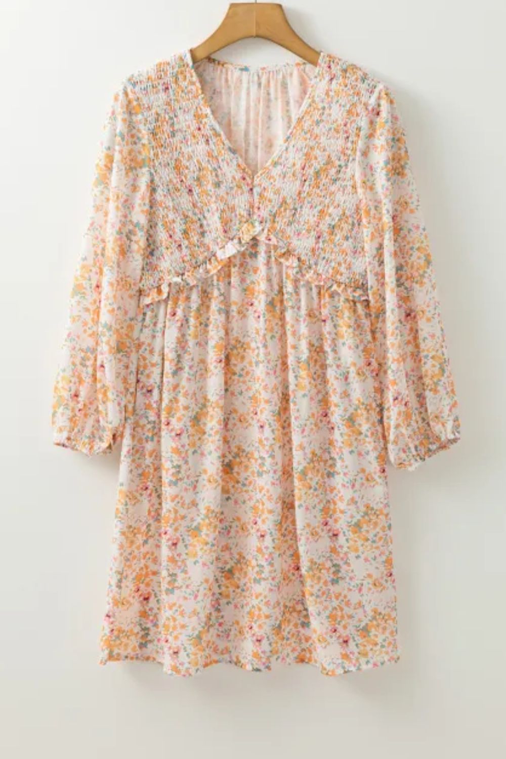 Hana® | Printed mini dress with V-neck and balloon sleeves