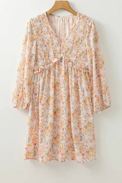 Hana® | Printed mini dress with V-neck and balloon sleeves