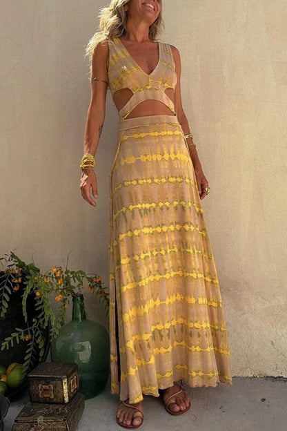 Abigail® | Stretch tie-dye slit dress with cutouts