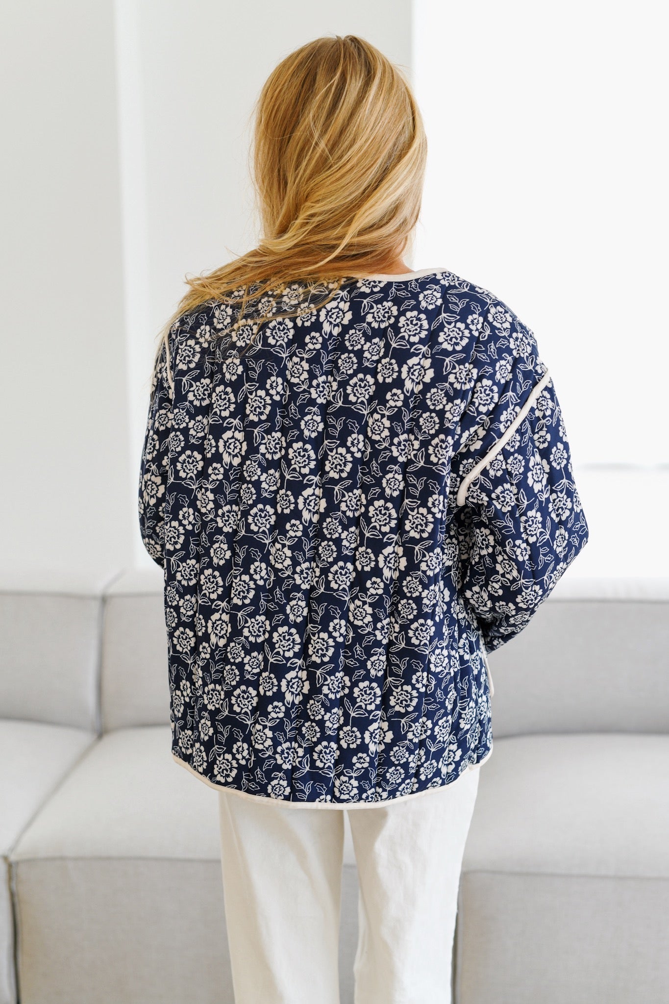 Abigail® | Printed Quilted Jacket Navy/Cream