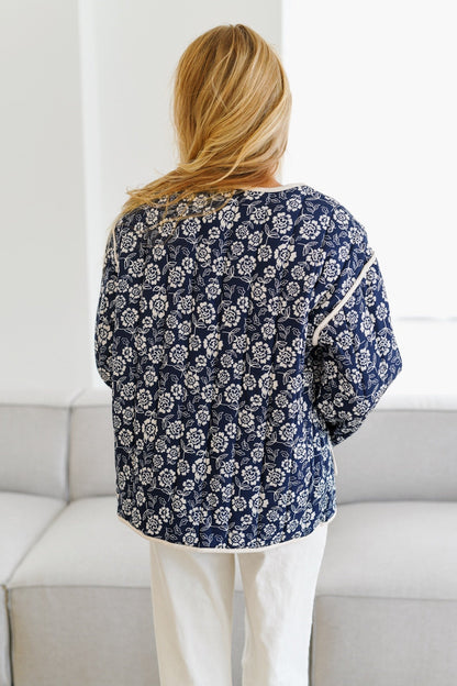 Abigail® | Printed Quilted Jacket Navy/Cream