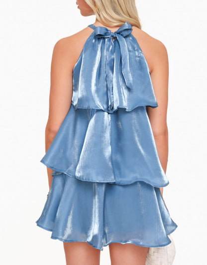 Adelaida® | Jeans Blue Petite Satin Ruffle Dress