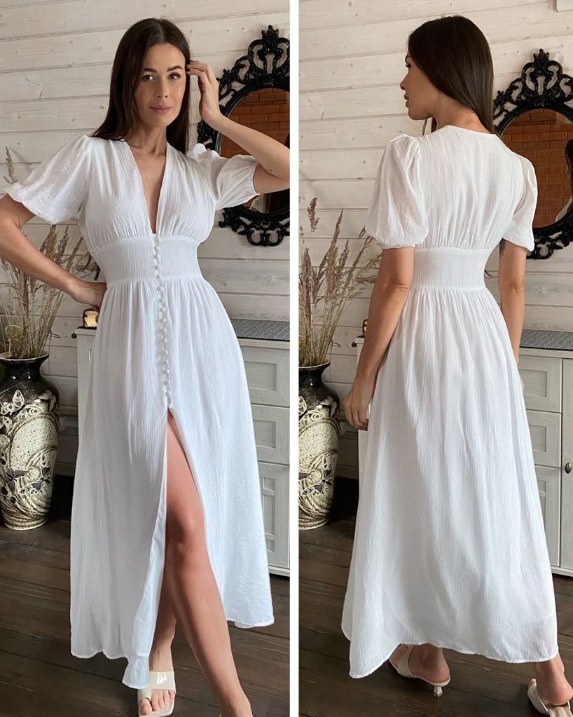 Yolanda® | Clarice V-neck dress with front slit