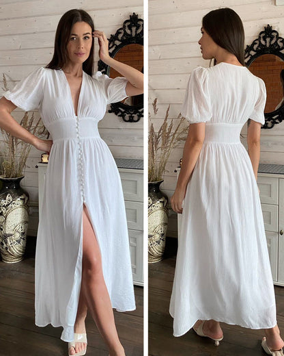 Yolanda® | Clarice V-neck dress with front slit