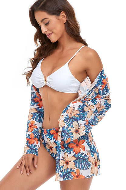 Balbina® | Floral Pattern Blouse And Bikini Set White