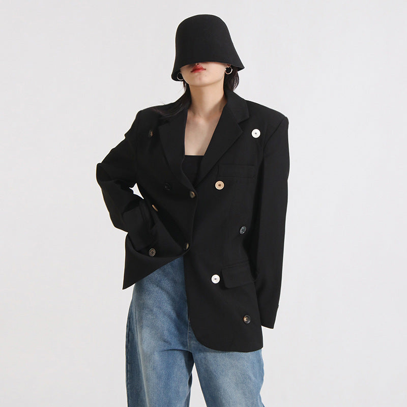 Adela | Women's oversized blazer jacket with gold buttons