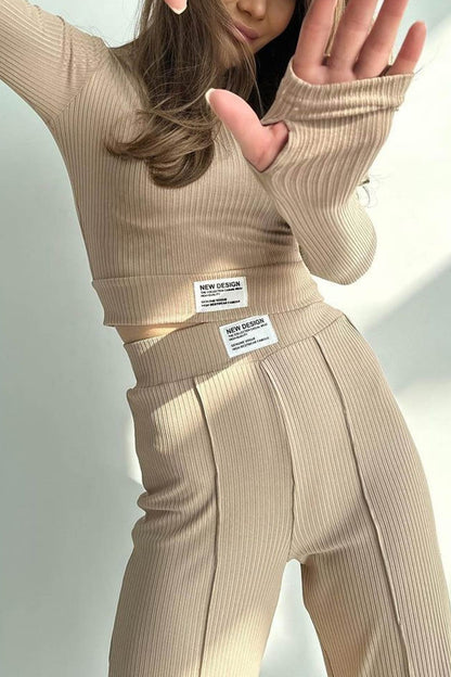 Lidia® | Long pants suits with ribbed knit crop top