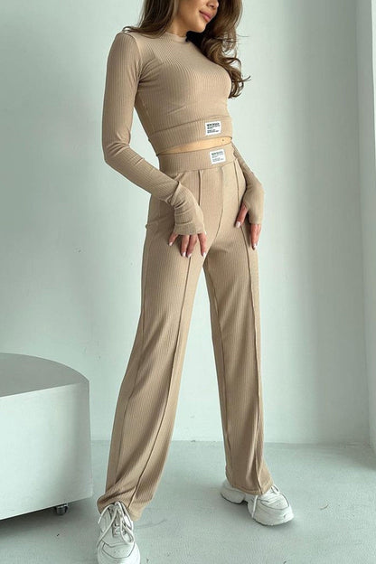 Lidia® | Long pants suits with ribbed knit crop top