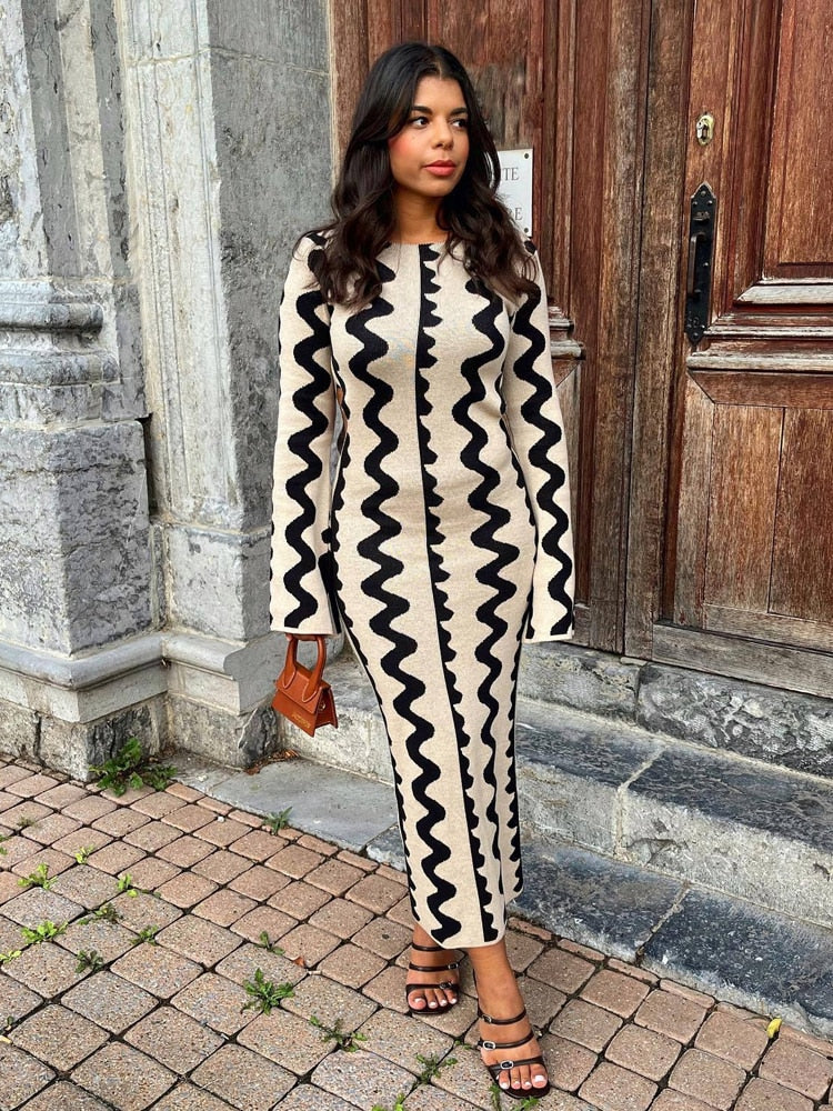 Ada® | Long Sleeve Knitted Maxi Dress