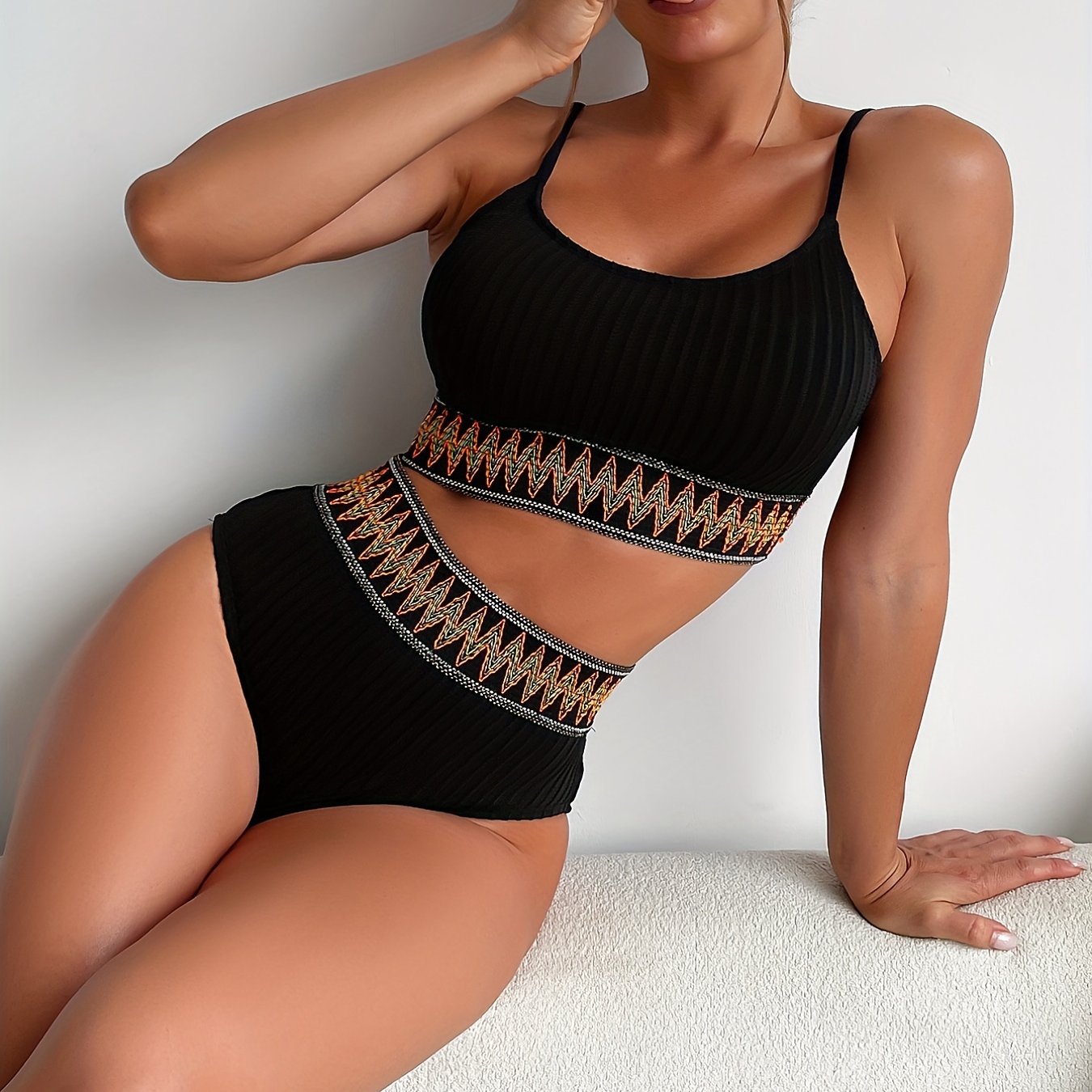 Seraphina® | Ribbed bikini top and high waist briefs
