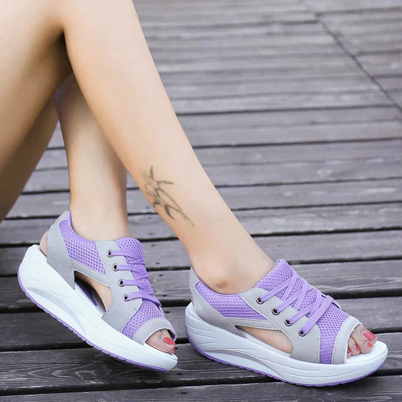 Pink® | Orthopedic muffin sandals with cutout and laces