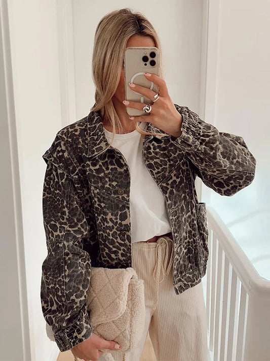 Adela® | Casual short coat with leopard print