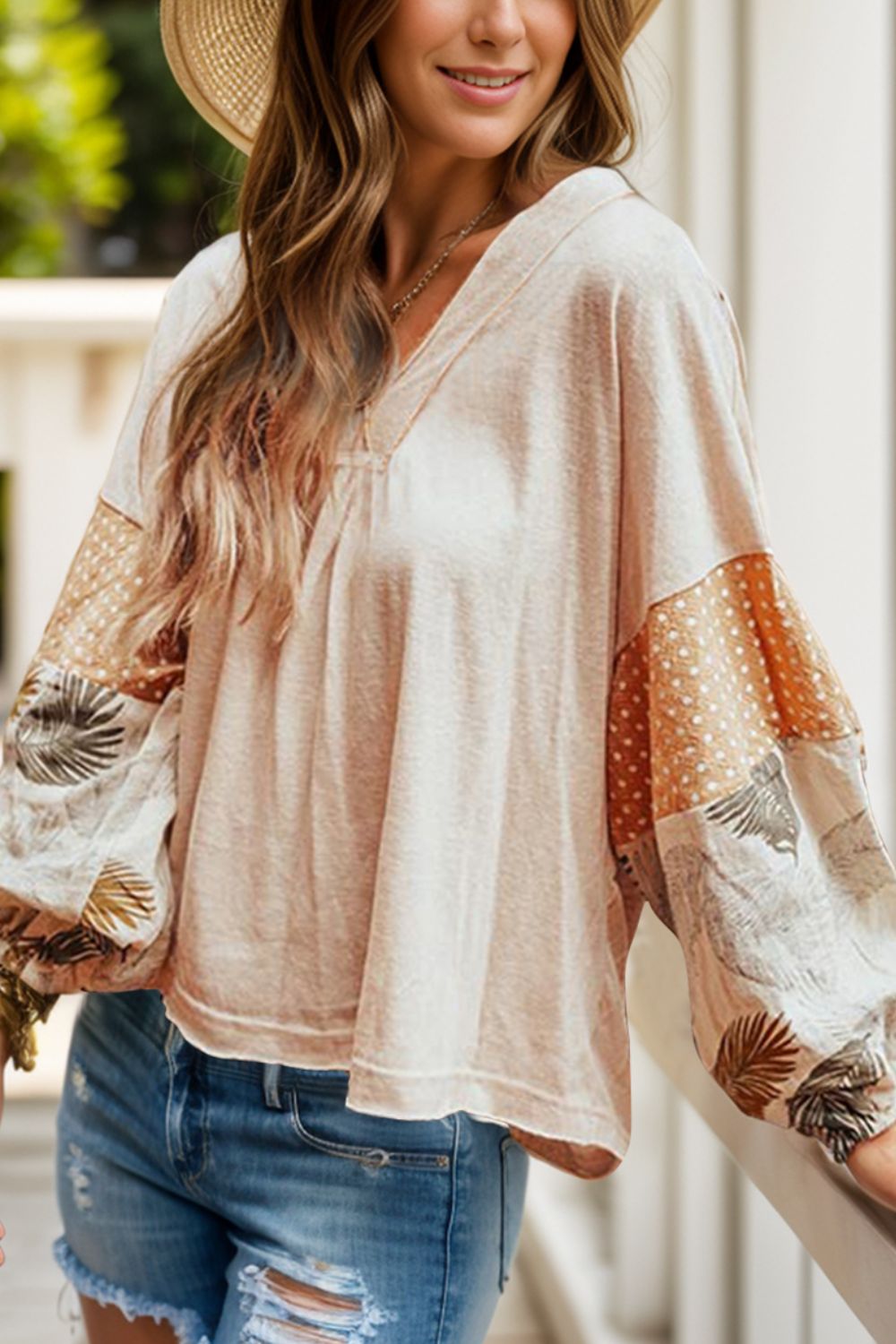 Barbara® | Printed long-sleeved blouse with a V-neck