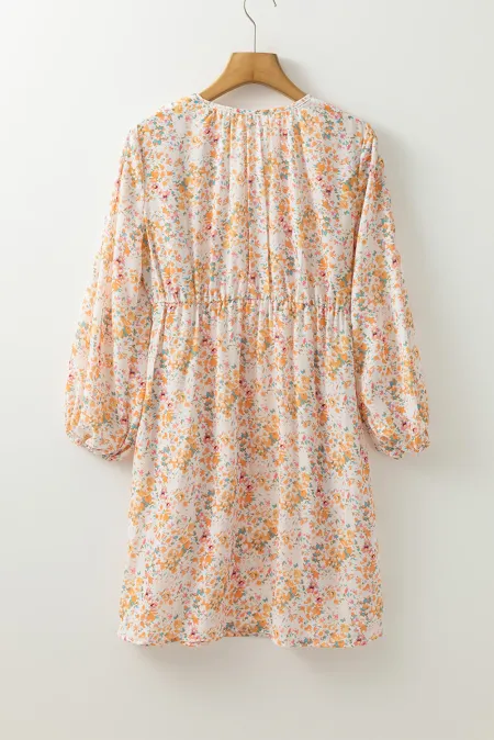 Hana® | Printed mini dress with V-neck and balloon sleeves