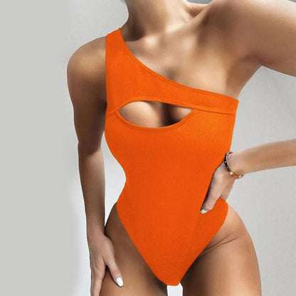 Kristi® | New Bikini Solid Color One-Shoulder One-Piece Swimsuit Women
