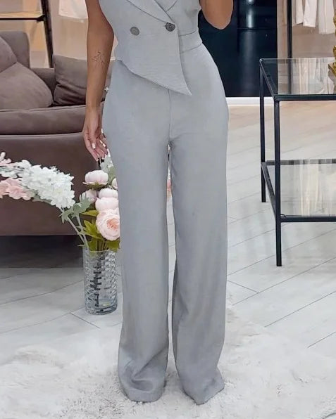 Adelaida® | Jumpsuit with lapel collar in plain colour