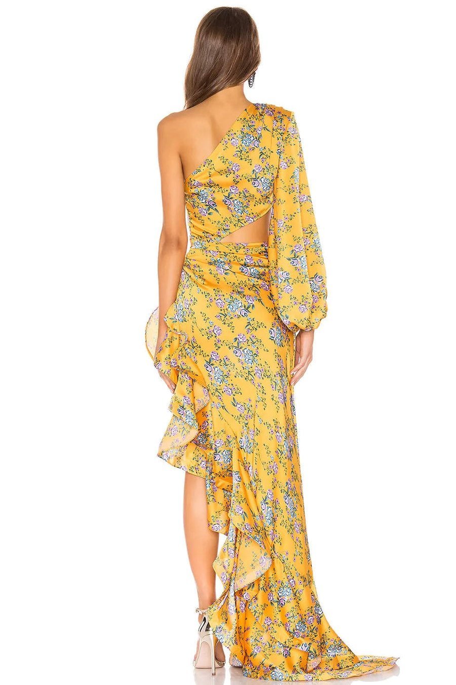Abigail® | Printed Asymmetric Ruffle Maxi Dress