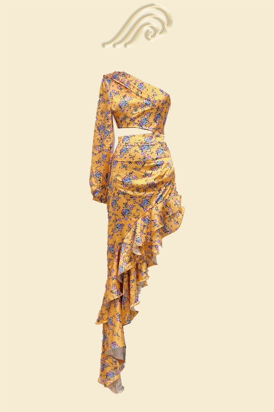 Abigail® | Printed Asymmetric Ruffle Maxi Dress