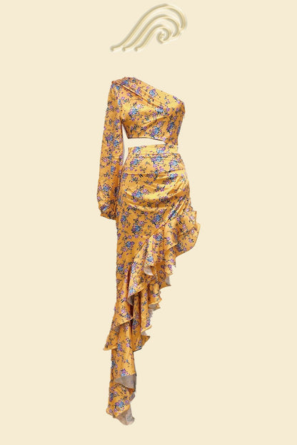 Abigail® | Printed Asymmetric Ruffle Maxi Dress