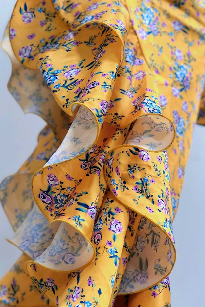 Abigail® | Printed Asymmetric Ruffle Maxi Dress