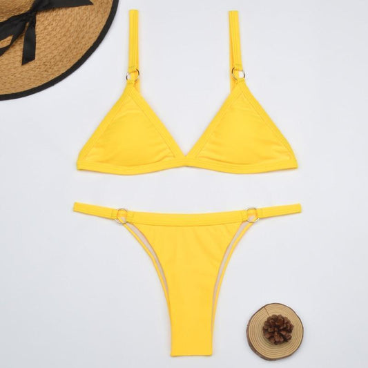 Thelma® | Two-Piece Bikini Swimsuit With Gold Metal Rings And Triangular Cups