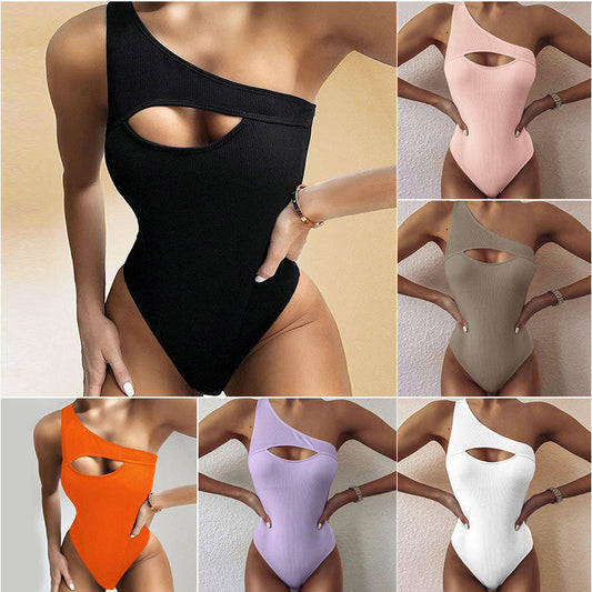 Audelia® | Bikini Solid Color One-Shoulder One-Piece Swimsuit Women