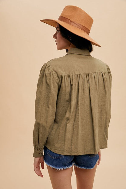 Addison® | Long-sleeved babydoll blouse with a smocked front