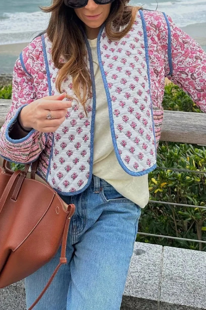 Adelaida® | Printed Reversible Quilted Cardigan Jacket with Color Matching Small Cotton-padded Jacket