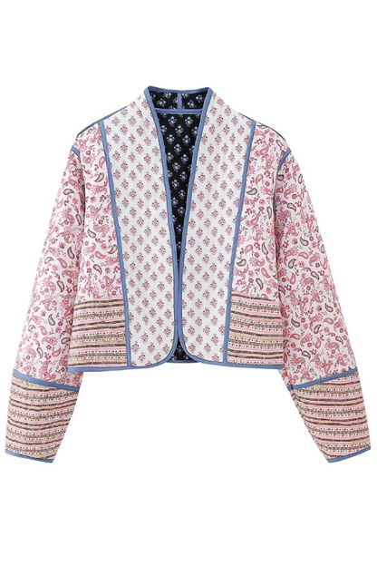 Adelaida® | Printed Reversible Quilted Cardigan Jacket with Color Matching Small Cotton-padded Jacket