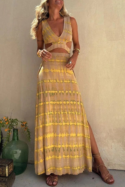 Abigail® | Stretch tie-dye slit dress with cutouts