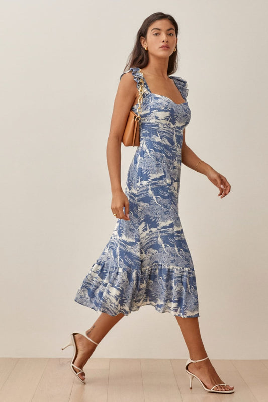 Adela® | Printed midi dress with ruffles and slit