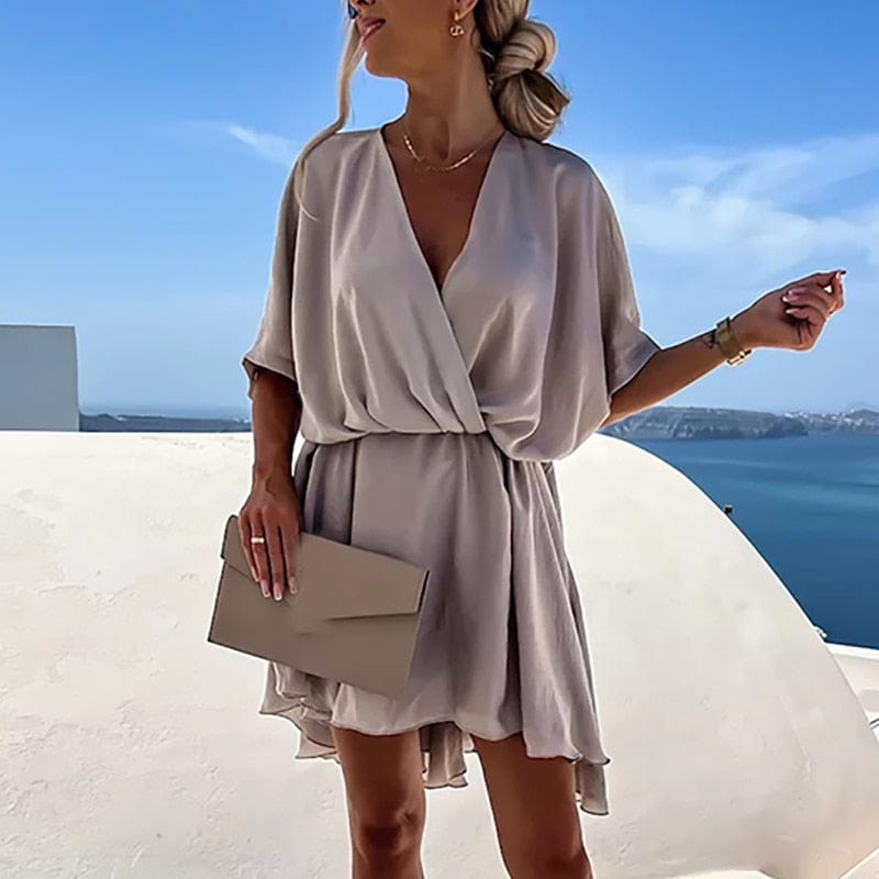 Elsa® | Beige boho dress with V-neck